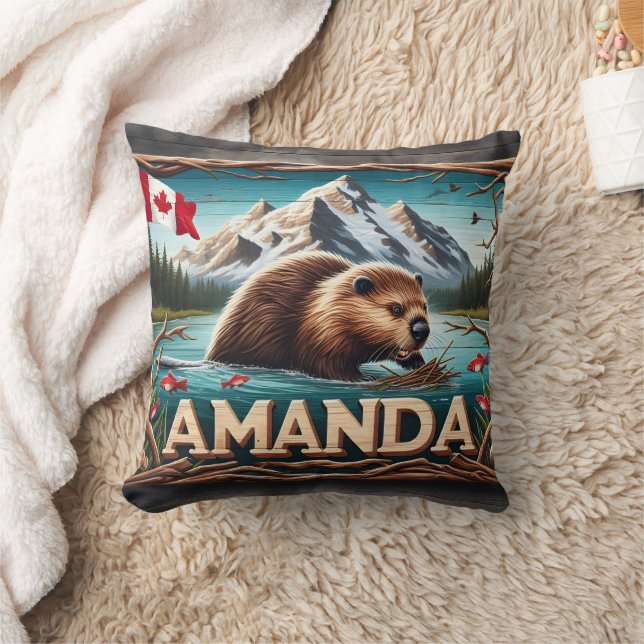Beaver Builds Lodge in Calm Waters Cushion (Blanket)