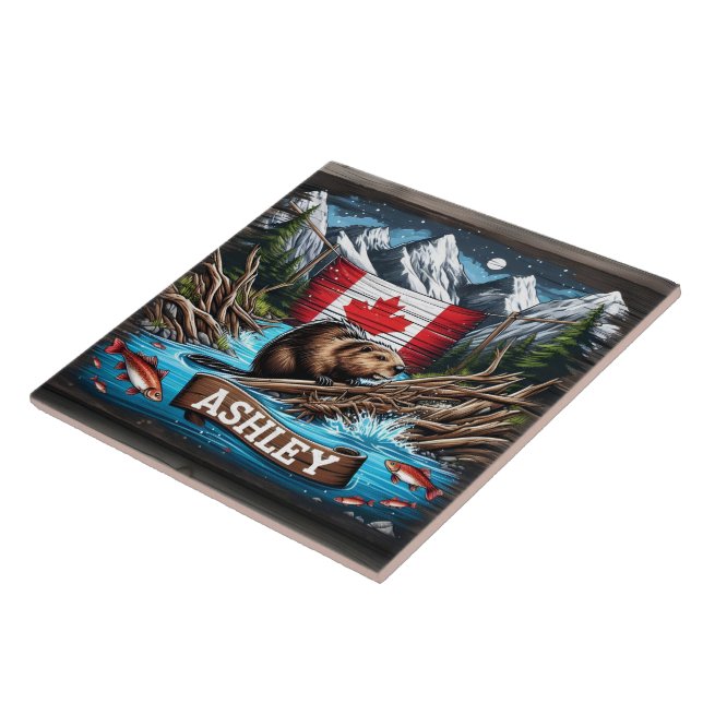 Beaver by Mountain and Ocean Ceramic Tile (Side)