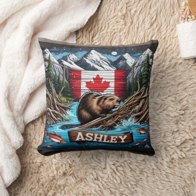 Beaver by Mountain and Ocean Cushion (Blanket)
