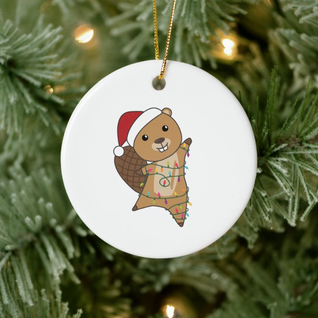 Beaver Cheerful Christmas Winter Animals Beavers Ceramic Ornament (Tree)