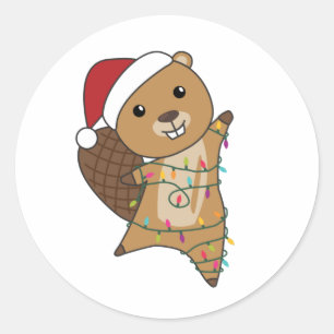 Beaver Cheerful Christmas Winter Animals Beavers Classic Round Sticker