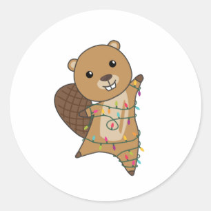 Beaver Cheerful Christmas Winter Animals Beavers Classic Round Sticker