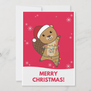 Beaver Cheerful Christmas Winter Animals Beavers Holiday Card