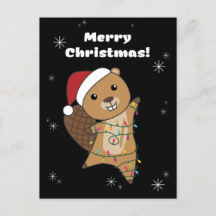 Beaver Cheerful Christmas Winter Animals Beavers Holiday Postcard