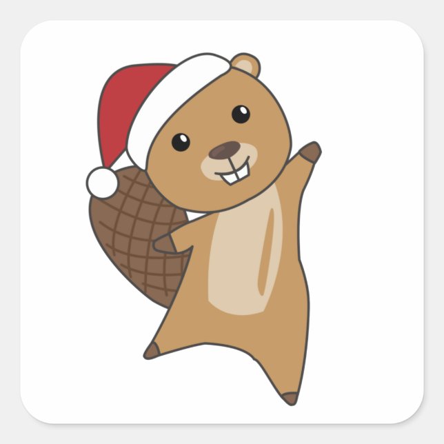Beaver Cheerful Christmas Winter Animals Beavers Square Sticker (Front)