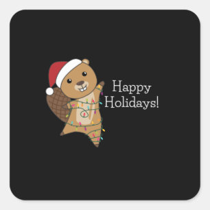 Beaver Cheerful Christmas Winter Animals Beavers Square Sticker