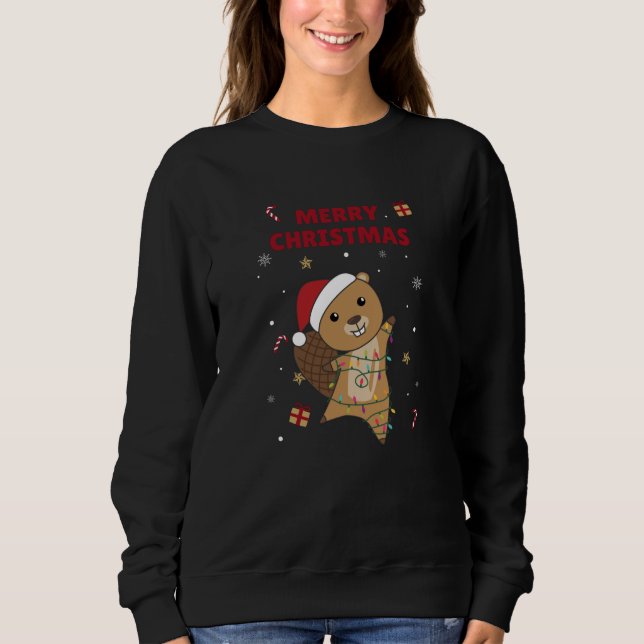 Beaver Cheerful Christmas Winter Animals Beavers Sweatshirt (Front)