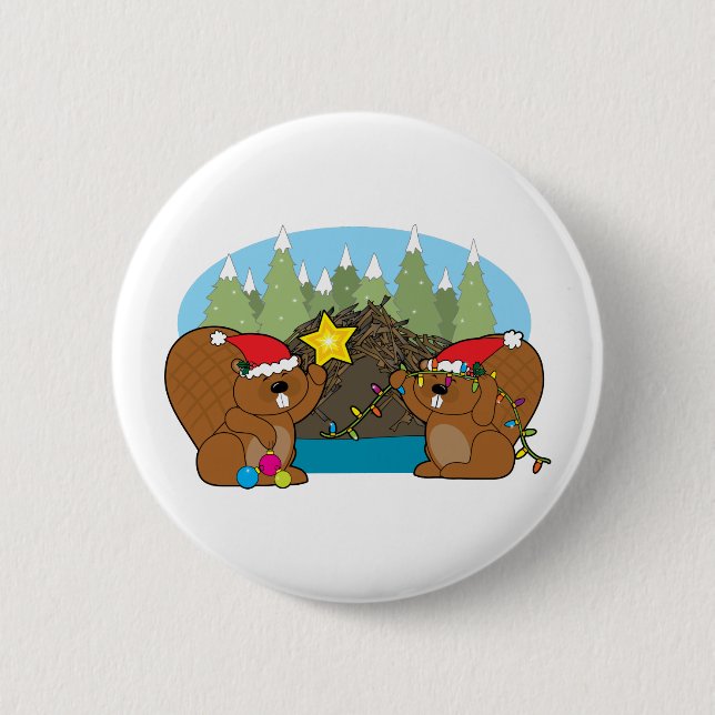 Beaver Christmas 6 Cm Round Badge (Front)