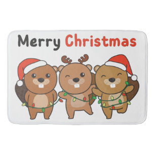 Beaver Christmas Animals Beavers Merry Christmas Bath Mat