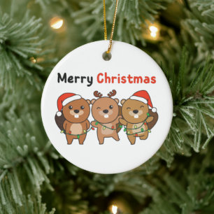 Beaver Christmas Animals Beavers Merry Christmas Ceramic Ornament