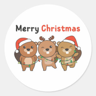Beaver Christmas Animals Beavers Merry Christmas Classic Round Sticker