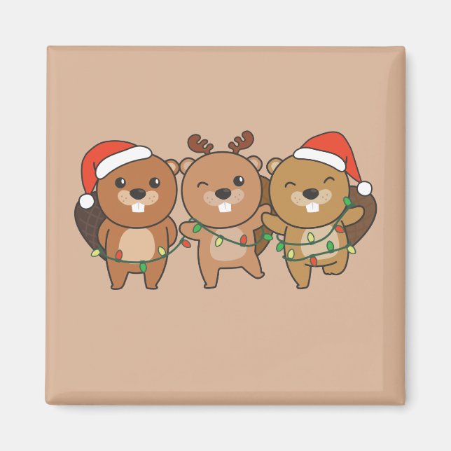 Beaver Christmas Christmas Animals Cute Beaver Mag Magnet (Front)