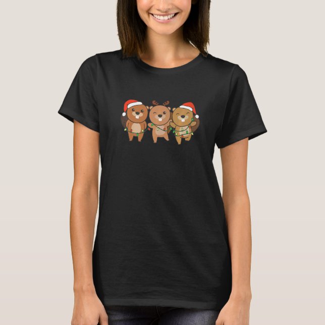 Beaver Christmas Christmas Animals Sweet Beaver   T-Shirt (Front)