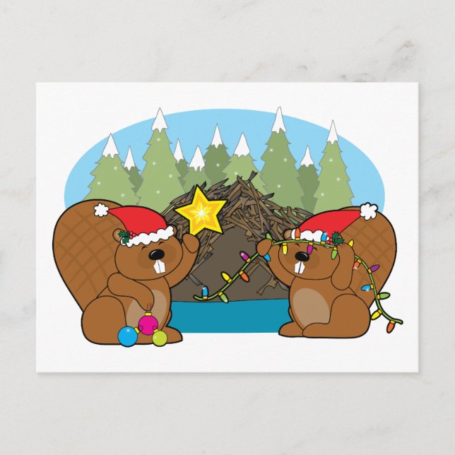 Beaver Christmas Holiday Postcard (Front)