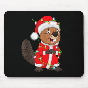 Beaver Christmas Lights Santa Costume Cute Animal Mouse Pad