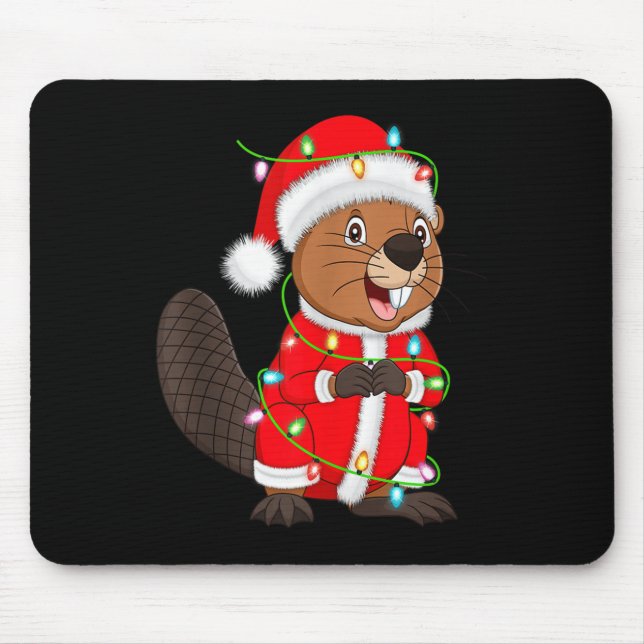 Beaver Christmas Lights Santa Costume Cute Animal  Mouse Pad (Front)