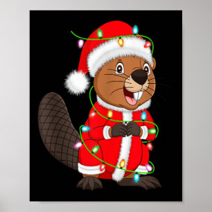 Beaver Christmas Lights Santa Costume Cute Animal  Poster