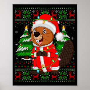 Beaver Christmas Lights Santa Costume Ugly Xmas Sw Poster