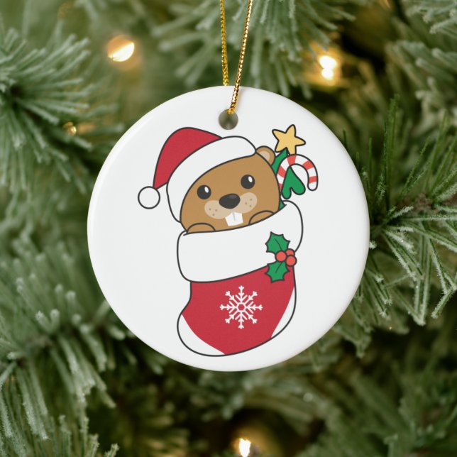 Beaver Christmas Snow Winter Animals Beaver Ceramic Ornament (Tree)
