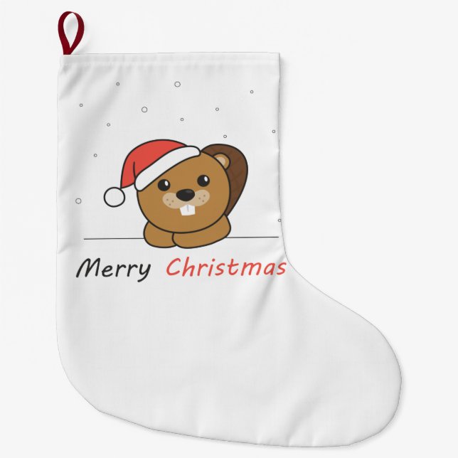 Beaver Christmas Snow Winter Animals Beaver Large Christmas Stocking (Front)