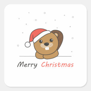 Beaver Christmas Snow Winter Animals Beaver Square Sticker