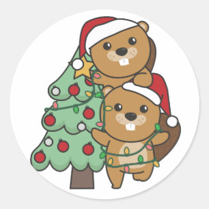 Beaver Christmas Tree Christmas Animals Beavers Classic Round Sticker