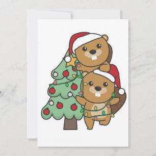 Beaver Christmas Tree Christmas Animals Beavers Holiday Card