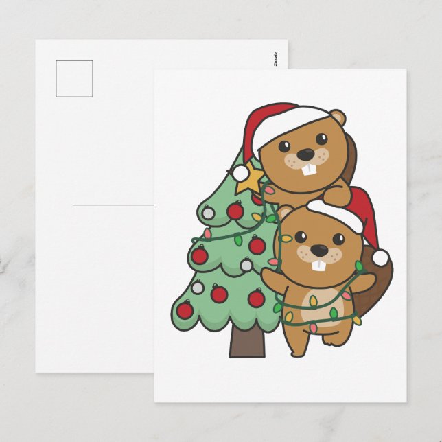 Beaver Christmas Tree Christmas Animals Beavers Holiday Postcard (Front/Back)