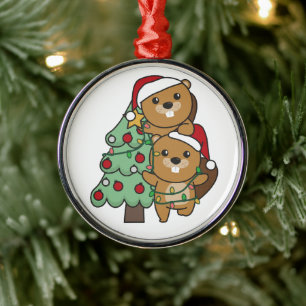 Beaver Christmas Tree Christmas Animals Beavers Metal Ornament