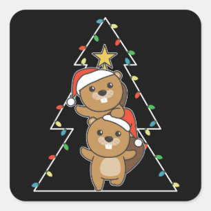 Beaver Christmas Tree Christmas Animals Beavers Square Sticker