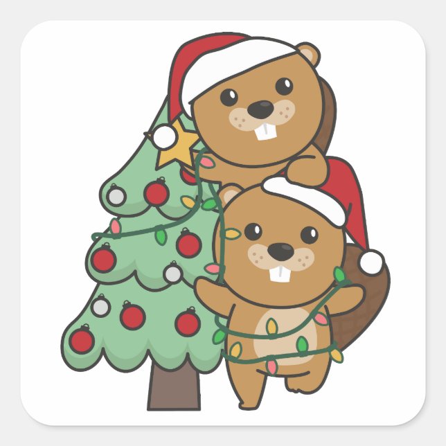 Beaver Christmas Tree Christmas Animals Beavers Square Sticker (Front)
