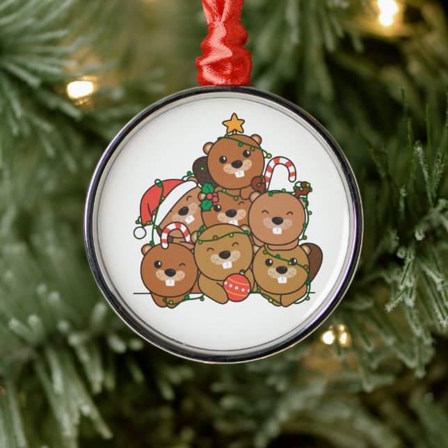 Beaver Christmas Tree Funny Animal Christmas Ceram Metal Ornament (Tree)