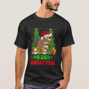 Beaver Christmas Tree Lights Holiday Santa Beaver T-Shirt