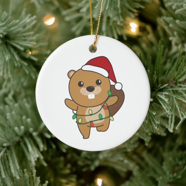 Beaver Christmas Winter Animals Beaver Ceramic Ornament (Tree)