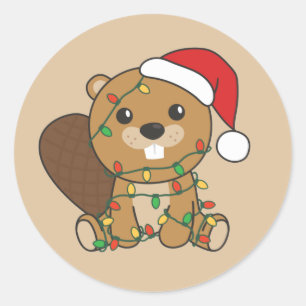 Beaver Christmas Winter Animals Beaver Classic Rou Round Sticker