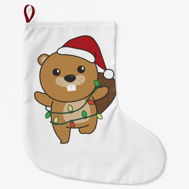 Beaver Christmas Winter Animals Beaver Large Christmas Stocking (Front)