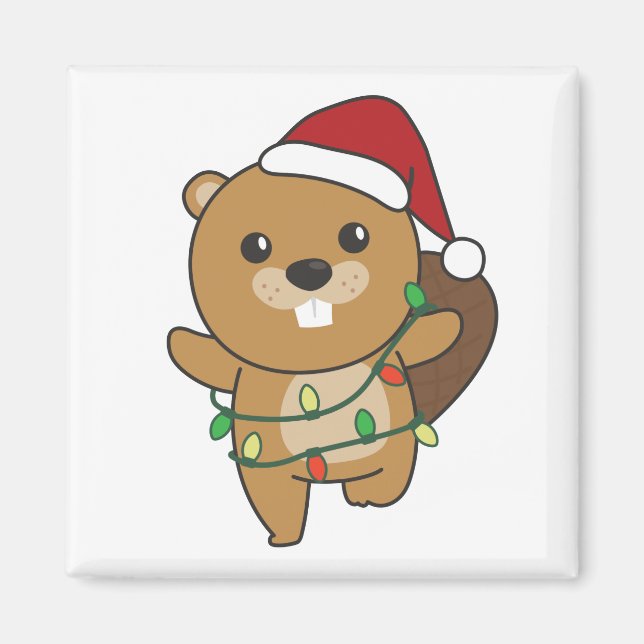 Beaver Christmas Winter Animals Beaver Magnet (Front)