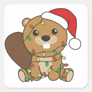 Beaver Christmas Winter Animals Beaver Square Stic Square Sticker
