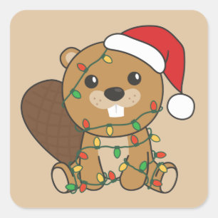 Beaver Christmas Winter Animals Beaver Square Stic Sticker
