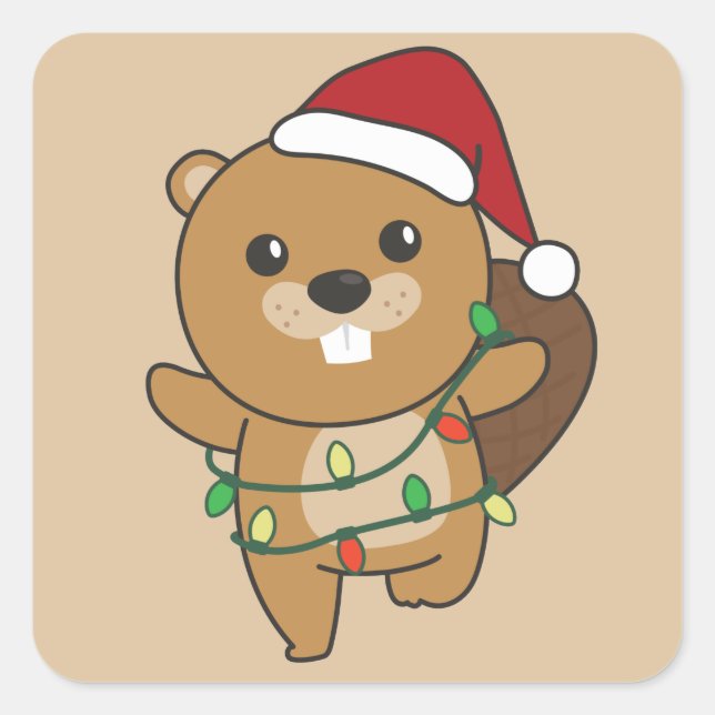 Beaver Christmas Winter Animals Beaver Square Stic Sticker (Front)