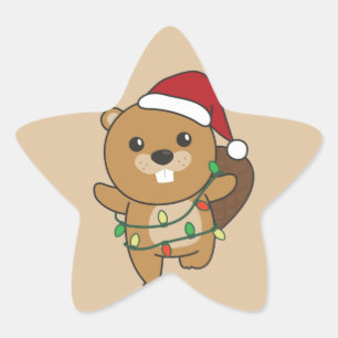 Beaver Christmas Winter Animals Beaver Star Sticke Sticker