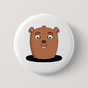 Beaver coming out of a hole 6 cm round badge