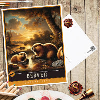 Beaver | Cute Family Vintage Animal Postcard