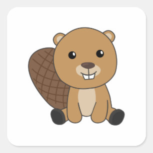 Beaver Cute Rodents For Kids Funny Beaver Square Sticker
