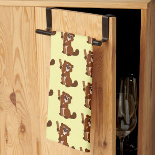 Beaver Design Any Colour Background Tea Towel