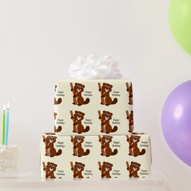 Beaver Design Birthday Wrapping Paper (Party Gifts)