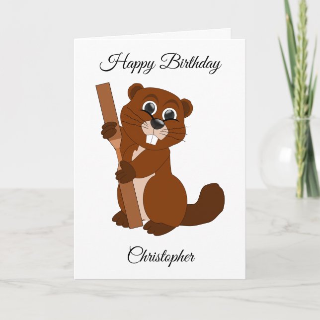 Beaver Design Personalised Birthday Card (Front)