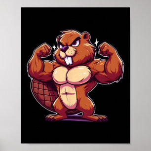 Beaver Flexing Muscles Fan Lover Bodybuilding Gym Poster