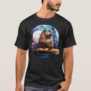 Beaver Floral Colorful Animal Art Artwork Nature F T-Shirt