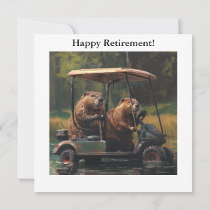 Beaver Golf Cart Swamp Retirement Humour Art Holiday Card